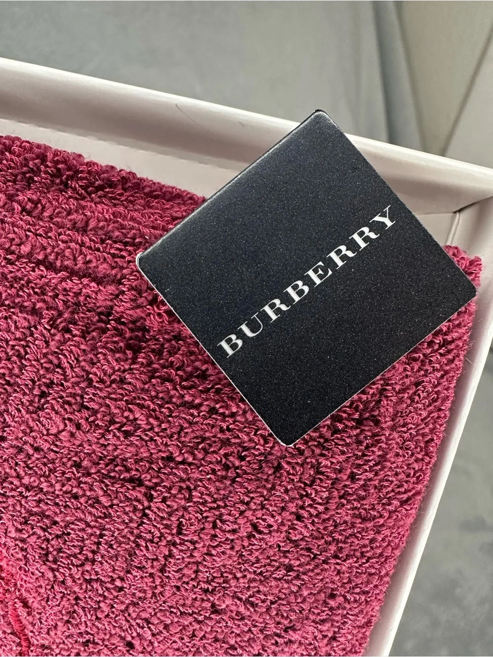 Burberry Burgundy Logo Washcloth NWT in Gift Box 13x13 Luxury Cotton